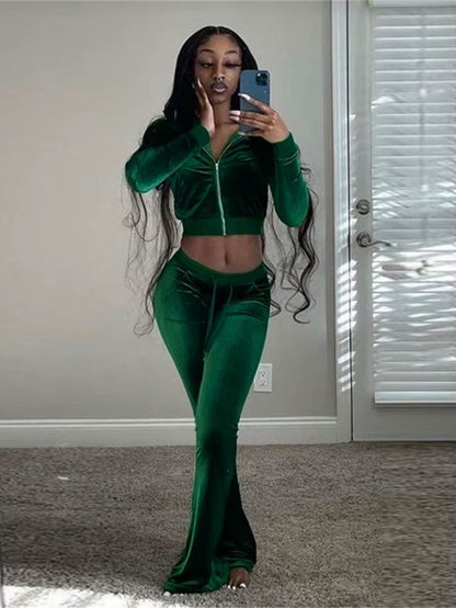 Casual Velour Set – Zipper Top & Slim Pants