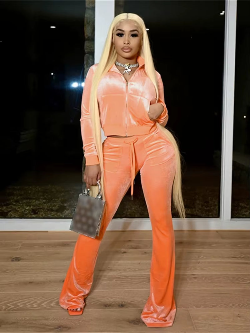 Casual Velour Set – Zipper Top & Slim Pants