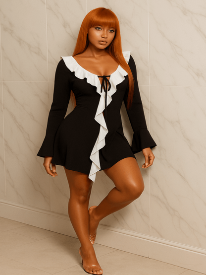 Flare Sleeve Contrast Mini Dress_3