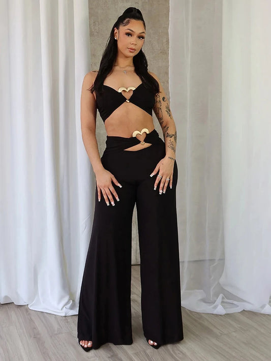 Heart Splice Halter Top & Cut-Out Pants Set